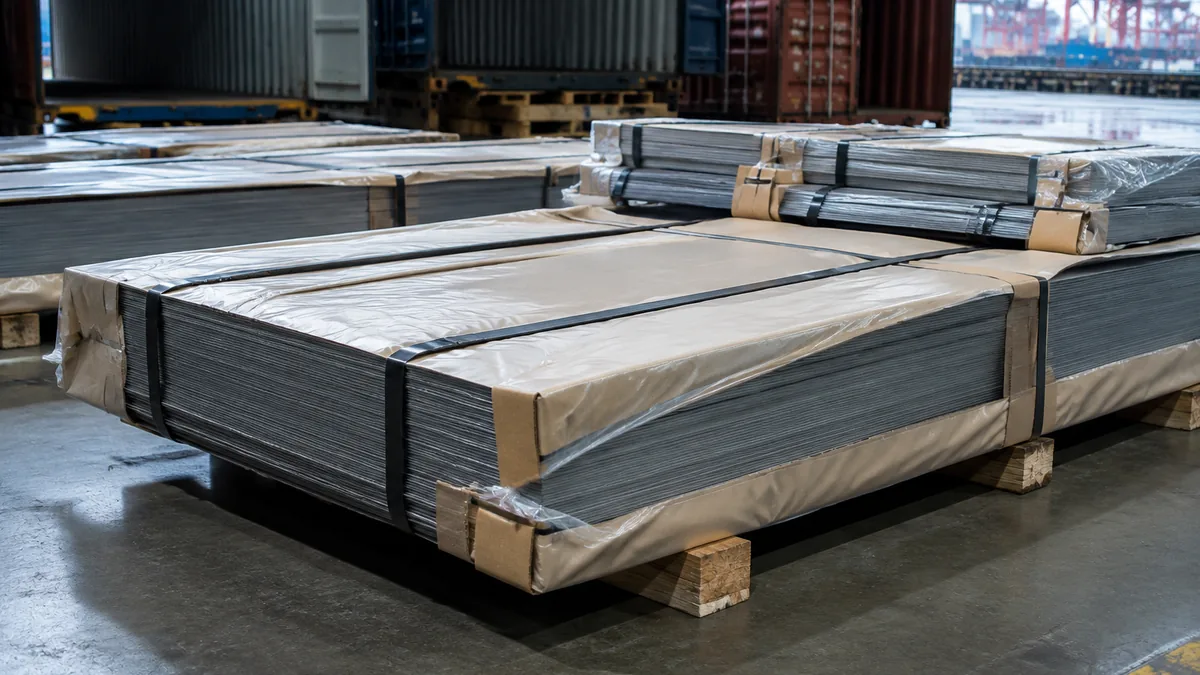 Bobinas de acero laminado en caliente embaladas con protección contra humedad para carga en contenedor de exportación