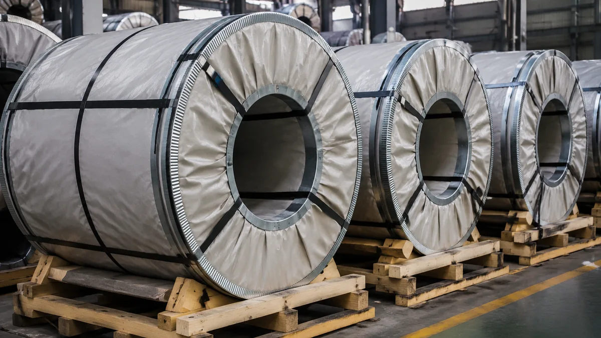 Embalaje de exportación de bobinas recubiertas con film protector y protección contra óxido