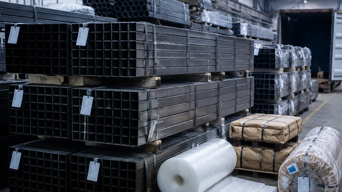 Aço embalado para exportação com tags pronto para cruzamento de packing list e certificado