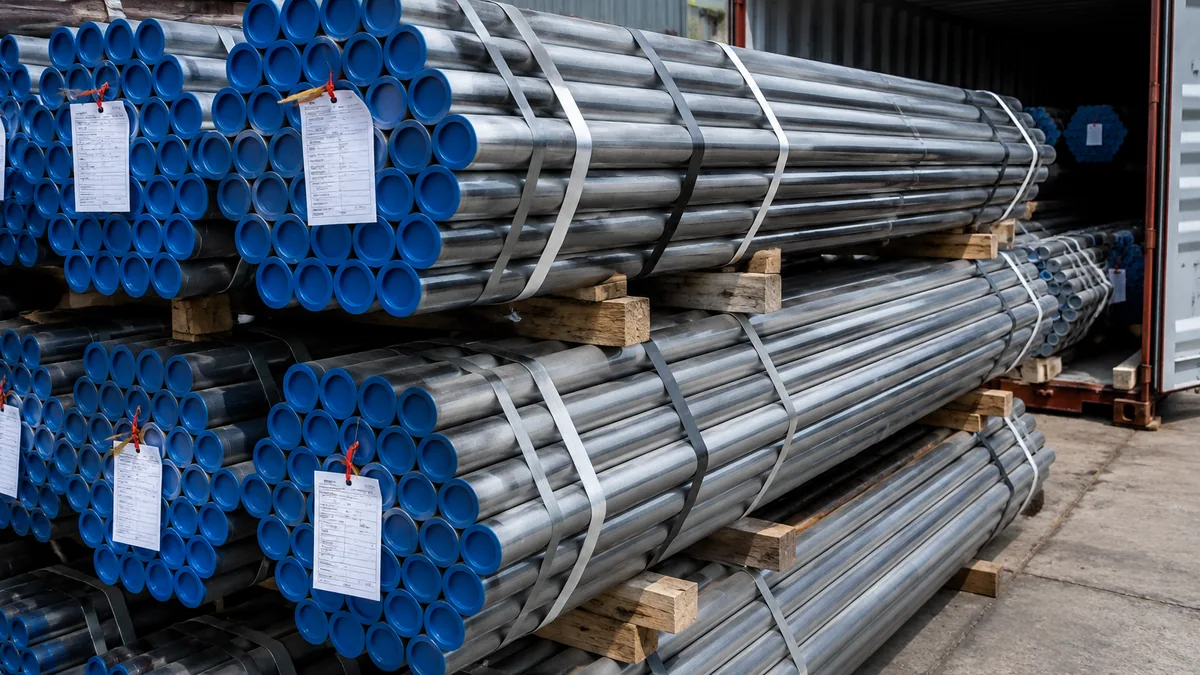 Contrôle d'emballage export sur bobines d'acier avant chargement conteneur