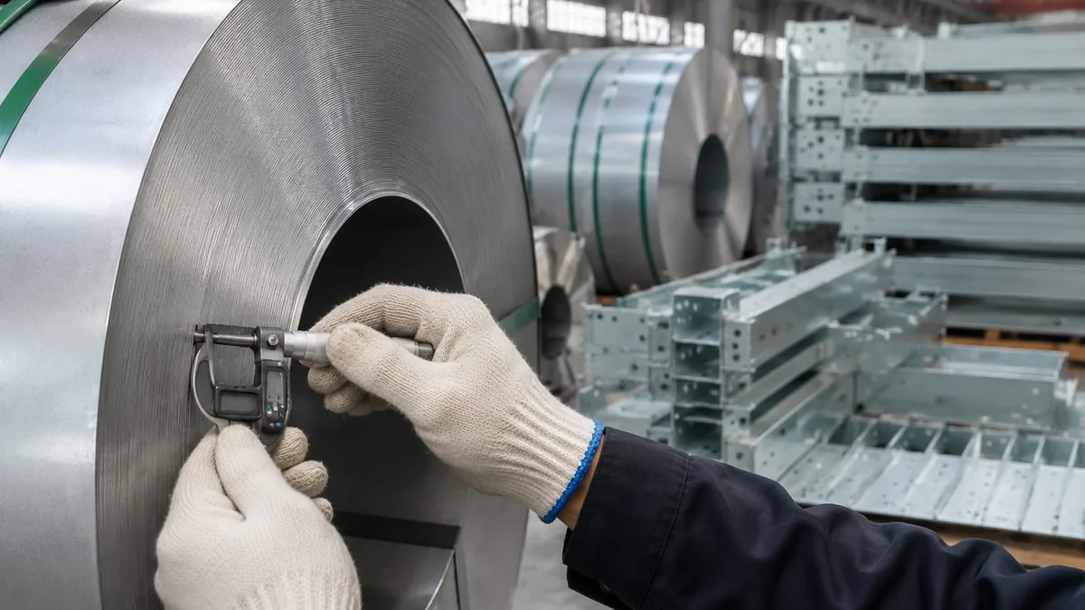 Coating-mass and thickness check on zinc-aluminium-magnesium coil before a tracker RFQ is released